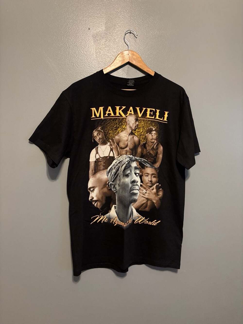Rock Yeah Makaveli Tupac Me Against The World T-Shirt Size L Black